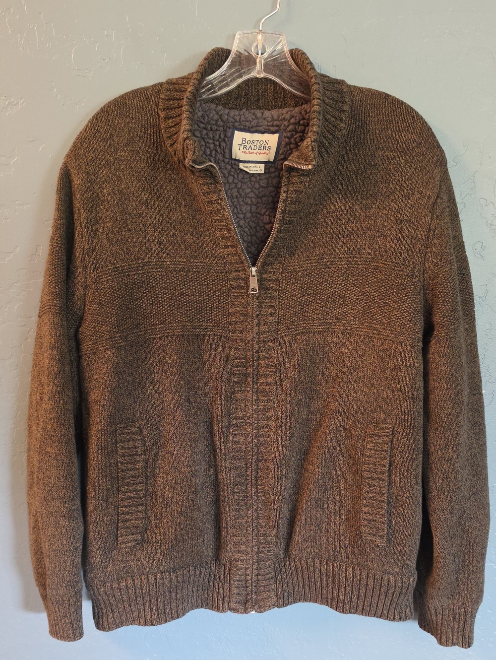 Boston Traders Sherpa Lined Men's Dark Brown Zip-Up Sweater Jacket